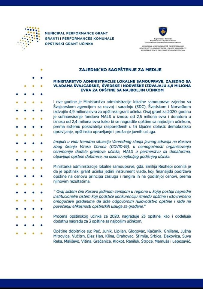 ZAJEDNIČKO SAOPŠTENJE ZA MEDIJE